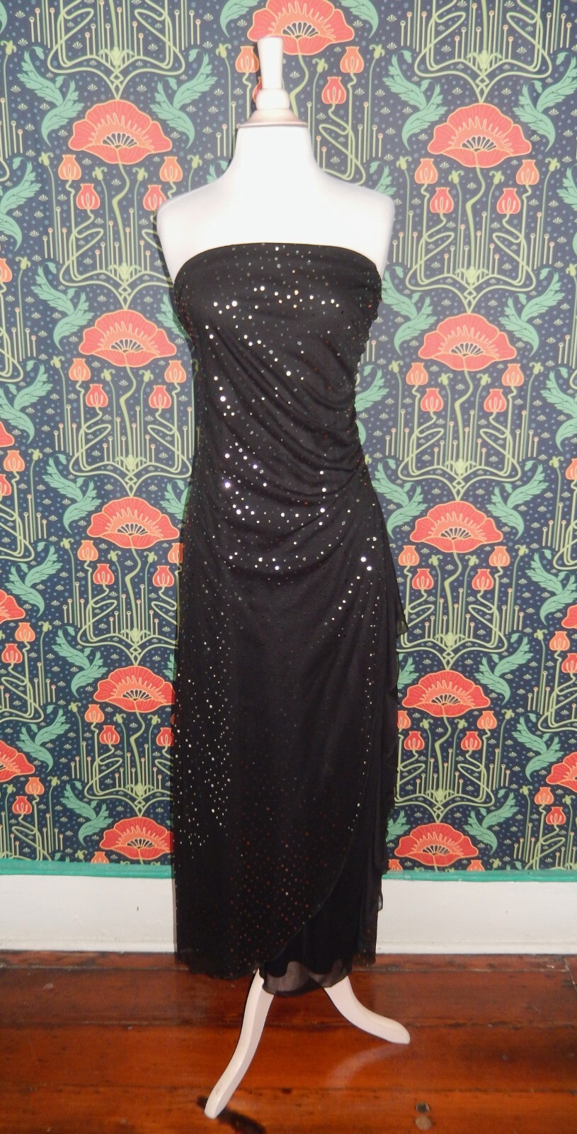 Vintage 90&rsquo;s Y2K Black Strapless Sparkle Mesh Homecoming Whimsigoth Tube Dress