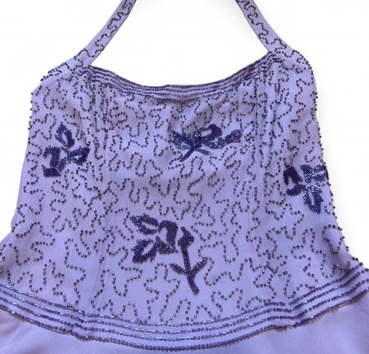Betsy Johnson Evening Vintage Halter Dress 100% Beaded Euro 40 Size Small Purple