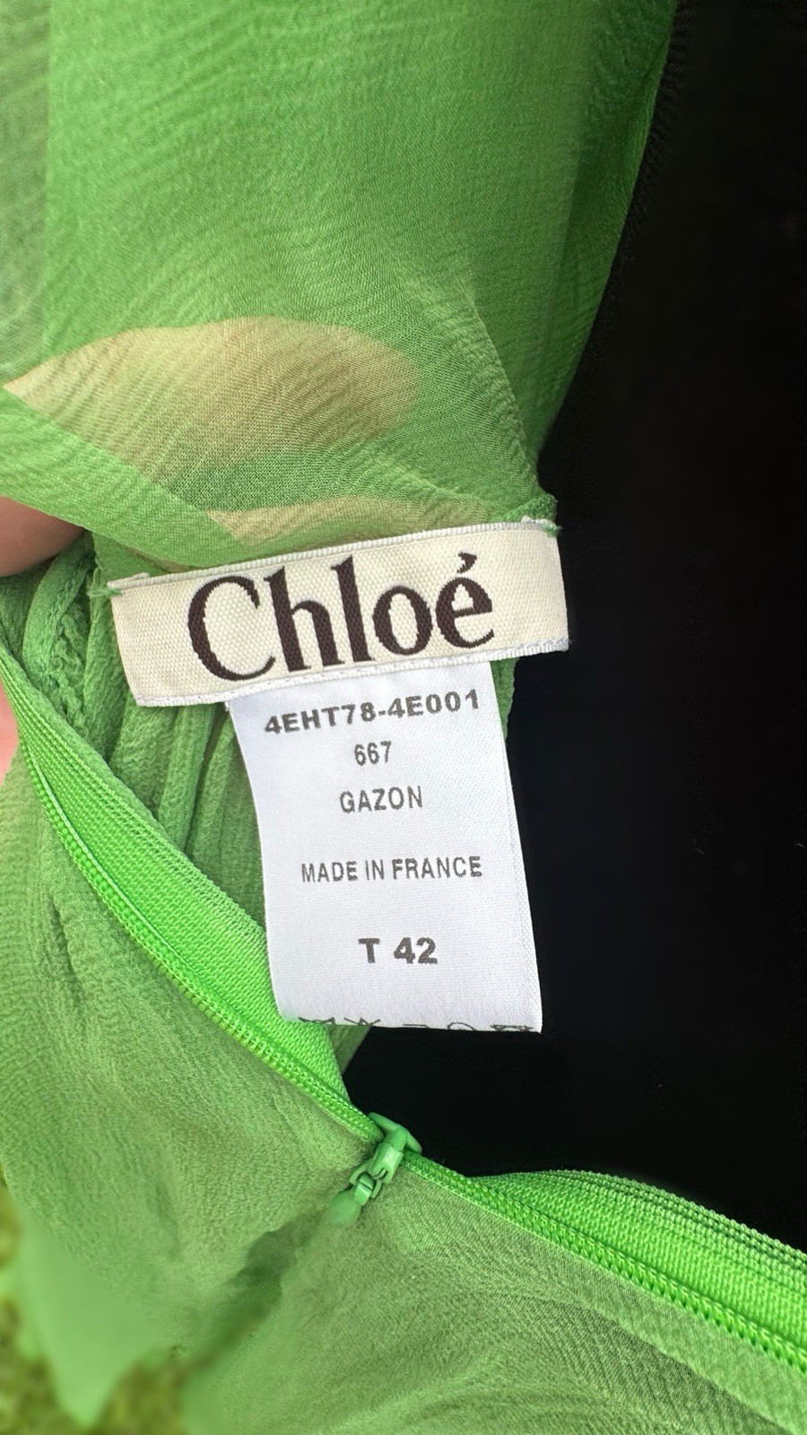 Authentic CHLOE Gazon Green Silk Sheer Ruffle Blouse Boho Fairycore Designer Vtg