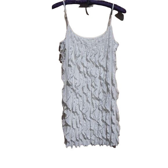 90&rsquo;s Wet Seal Top Tunic Polka Dot Waterfall Ribbon Fringe Textured White Sz L