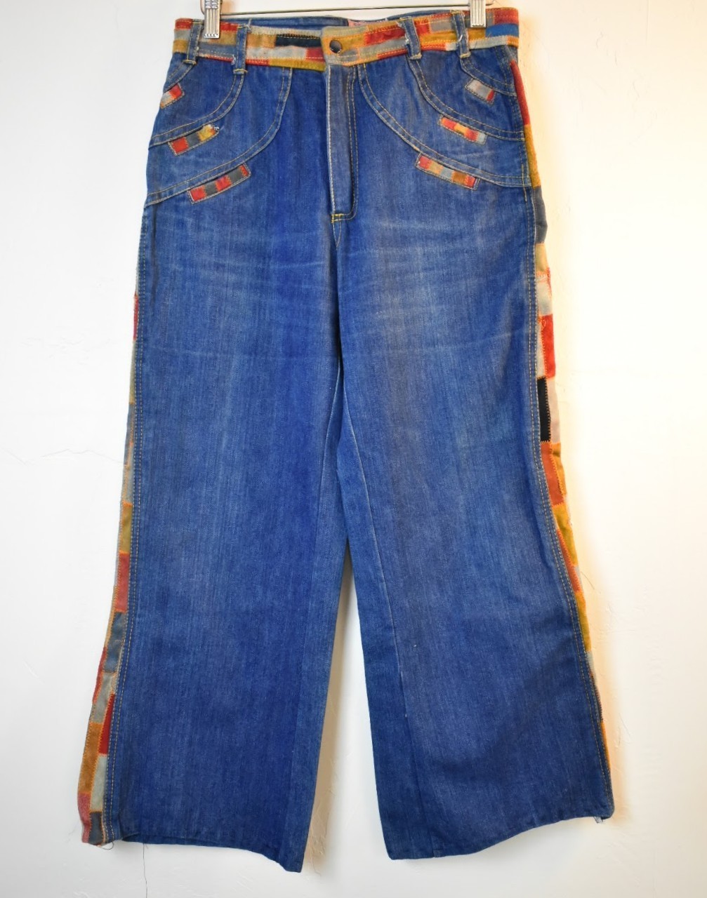 Vintage 1970’s Hippie Patchwork Denim Jeans with Leather – Laura Accessories