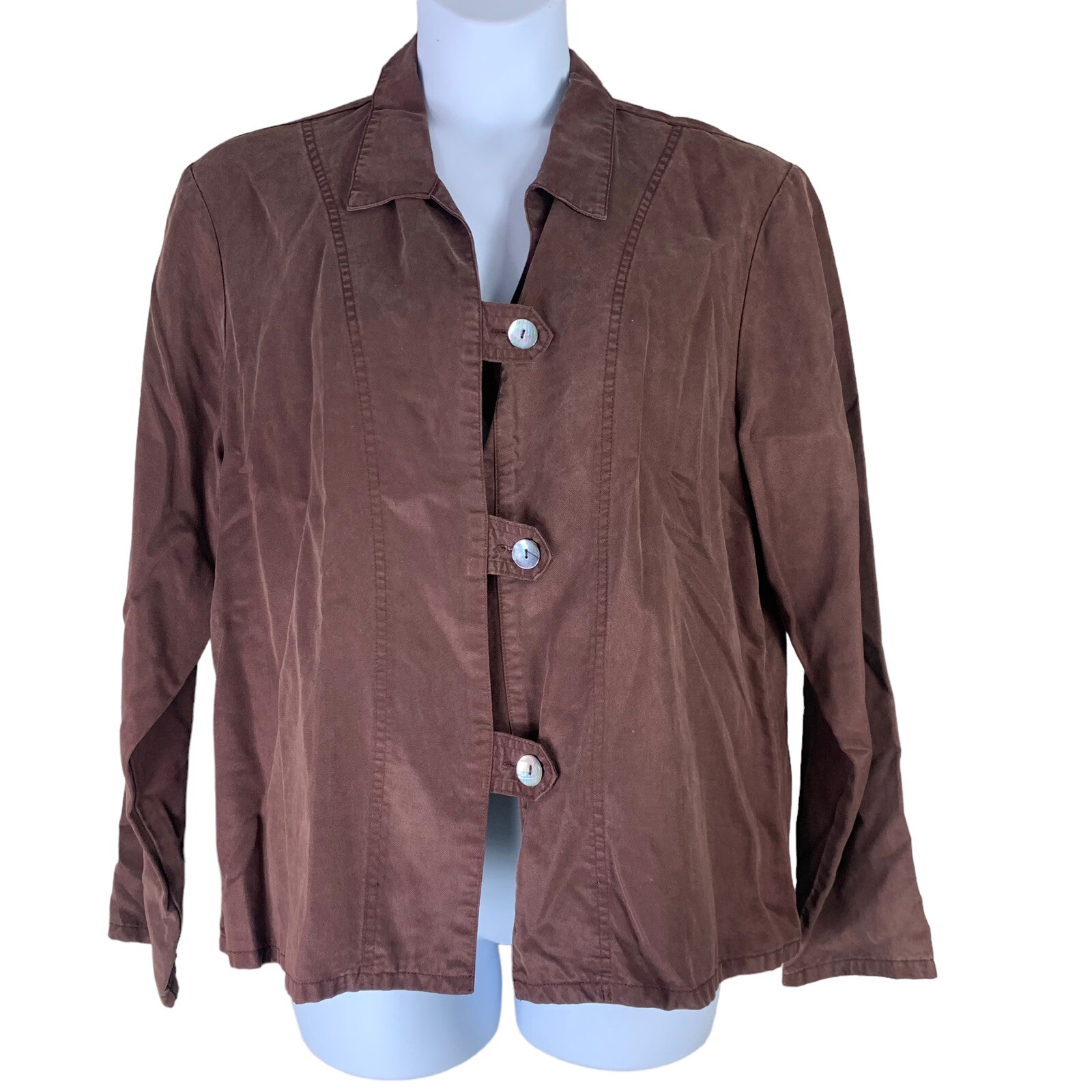 Vintage Norm Thompson Size XL Button Up Top Brown Long Sleeved Top Womens