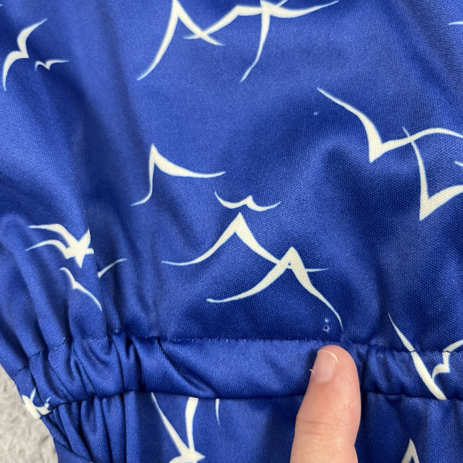 Vintage 70s Dress Womens Small Blue Seaside Seagulls All Over Print Tie Shoulder