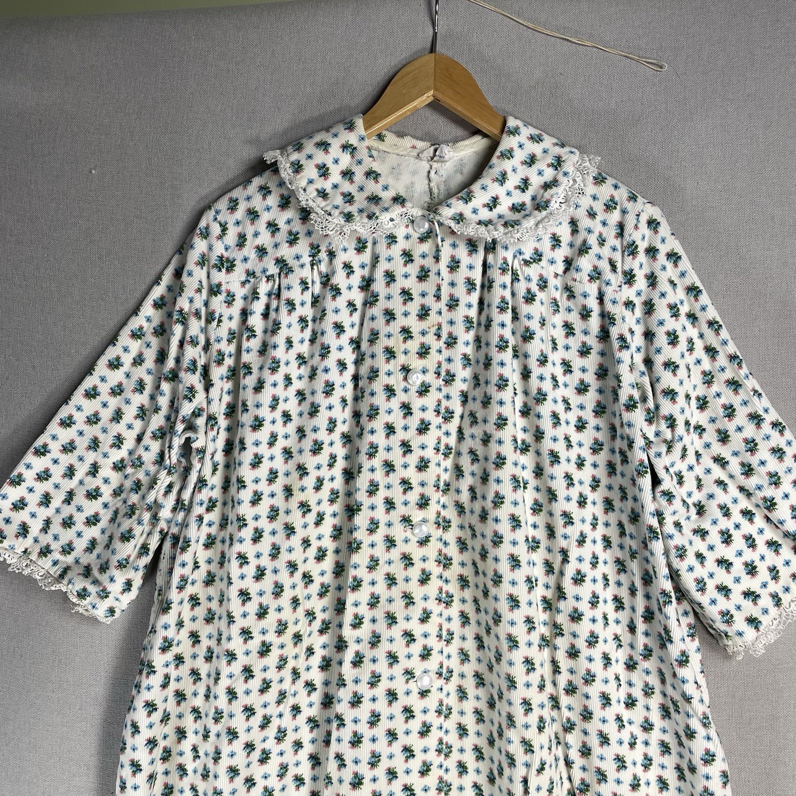 VINTAGE 50s Janet Lynn House Dress Womens Size Small Floral Corduroy Cotton
