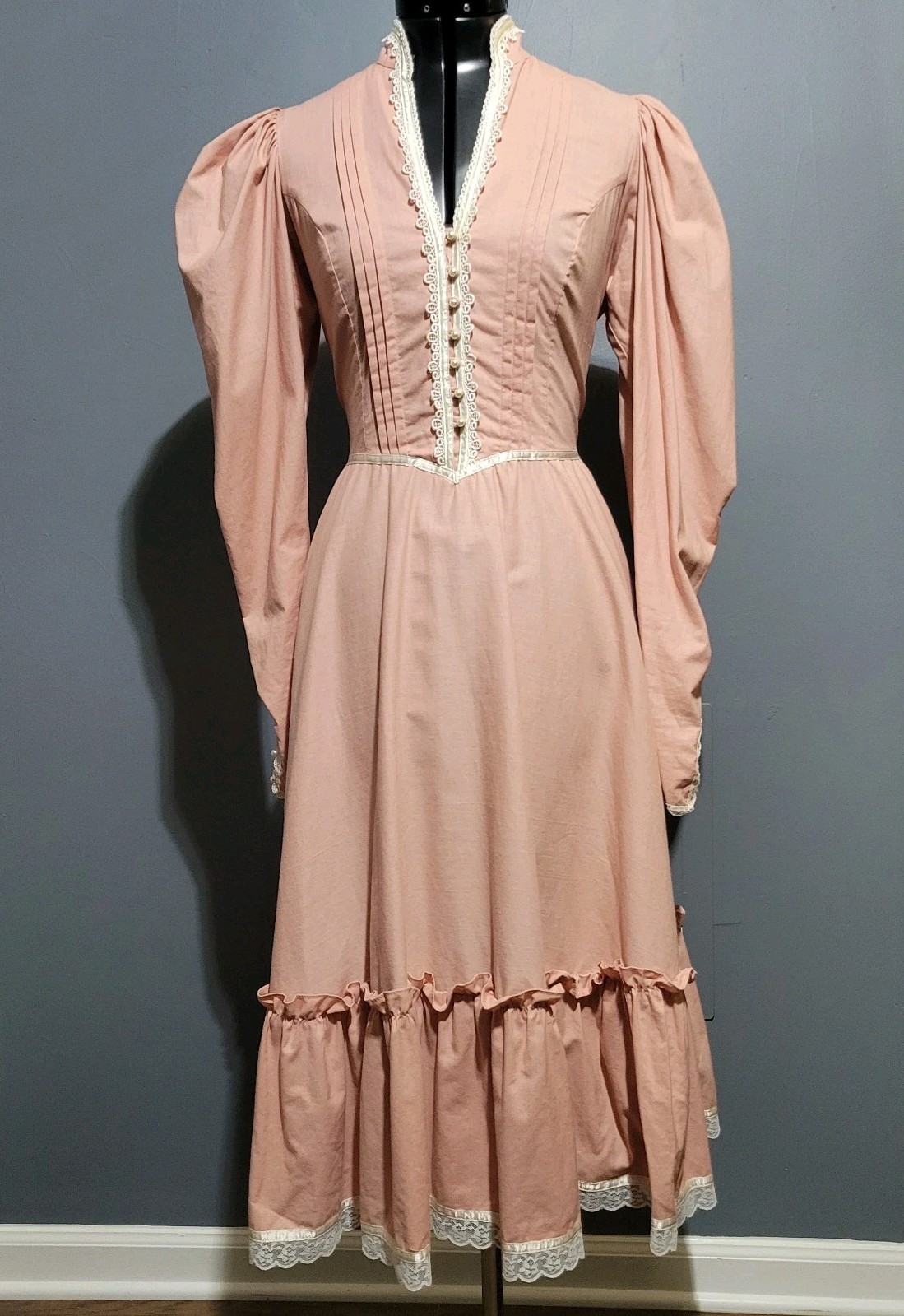 Gunny Sax McClintock Dress Peasant CottageCore 11/12 Pink Lace Full Skirt