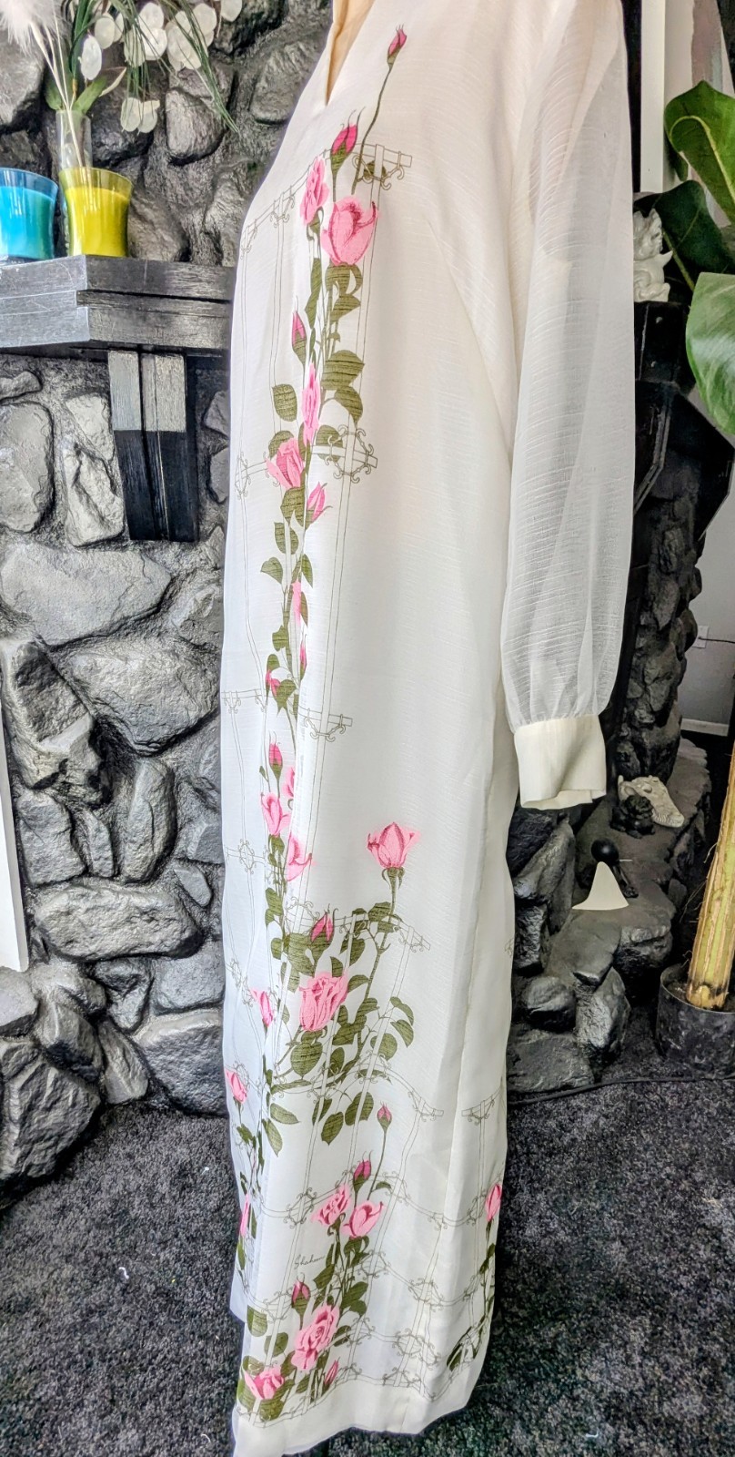 Vtg Alfred Shaheen Calif Hawaii Dress Kaftan Pink Sz 14/L Signed Sheer Sleeves