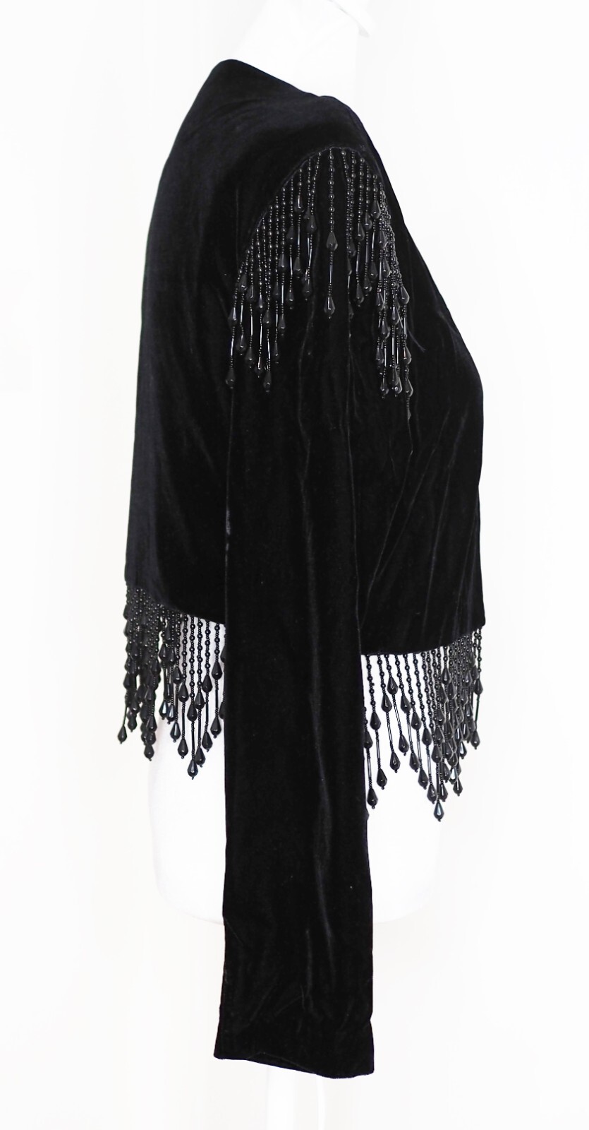 Vintage ALEX EVENINGS M Jacket Cropped Velvet Beaded Fringe Trim Unique Elegant