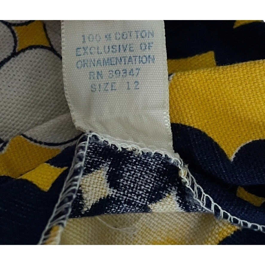 Vtg 1960s Mod Shift Dress Sweetbriar Cotton Yellow Mid Century Op Art Floral S M
