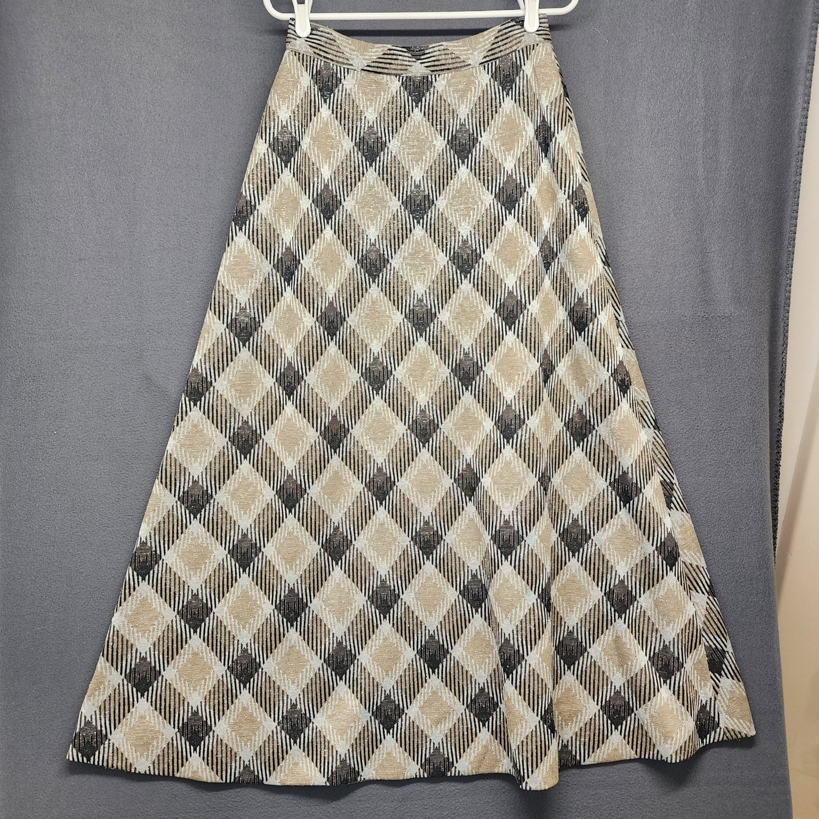 Vintage Handmade 3 Piece Set Jacket Vest Skirt Womens S/M Plaid Metallic 60s 70s