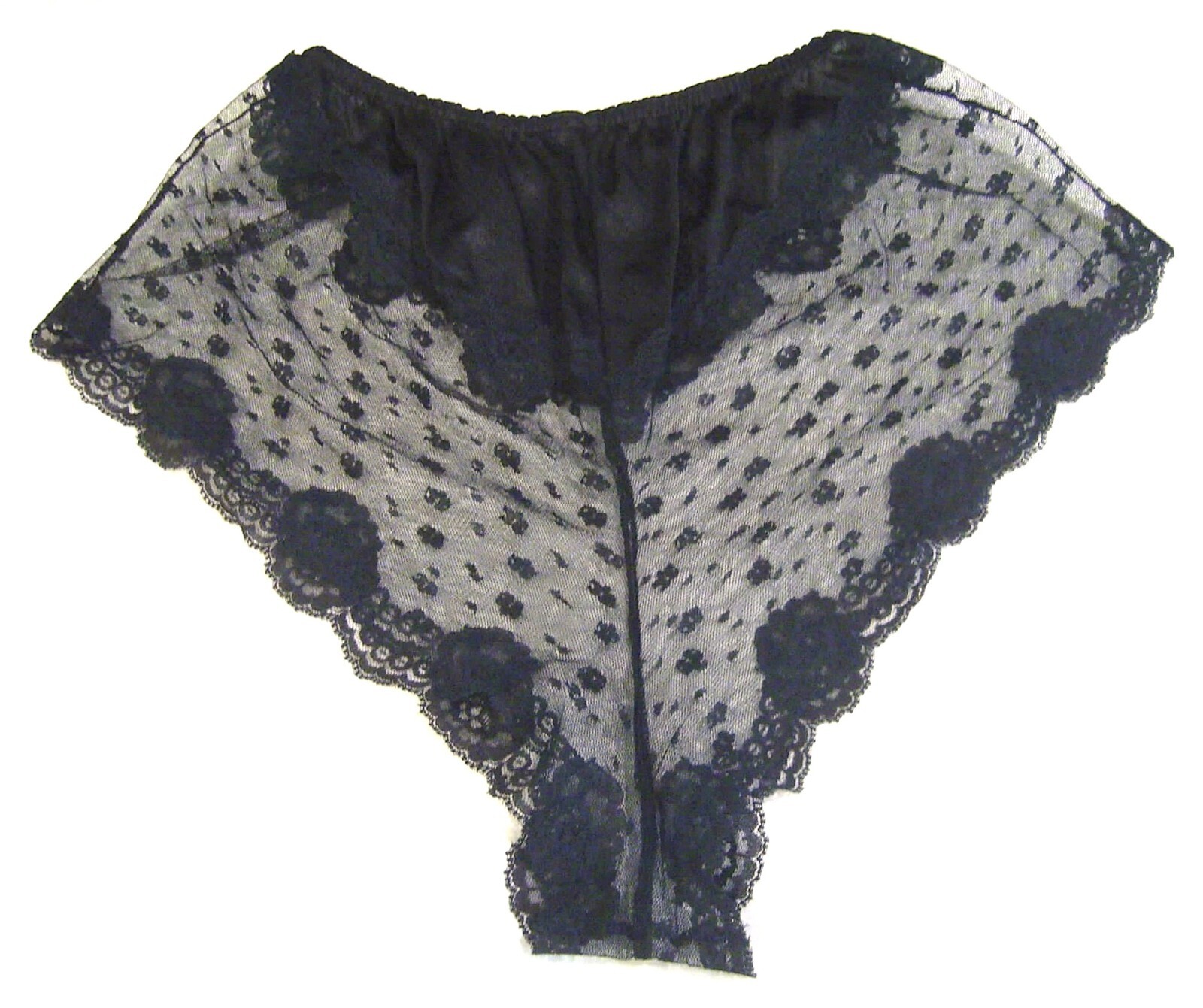Vtg NOS New FLAIR LINGERIE Dianne Keesee Black Satin & Lace TAP PANTIES Pants M
