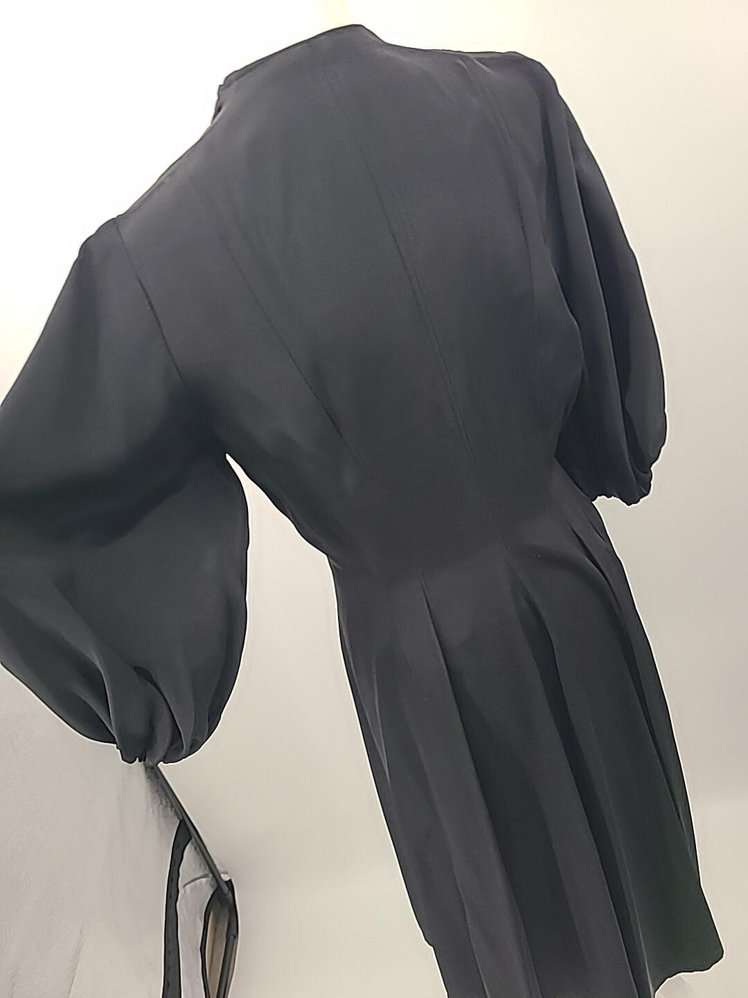 Rare VTG 1930s 40s Button Down Dress, Black With Bubble Sleeves & Full Skirt, LG