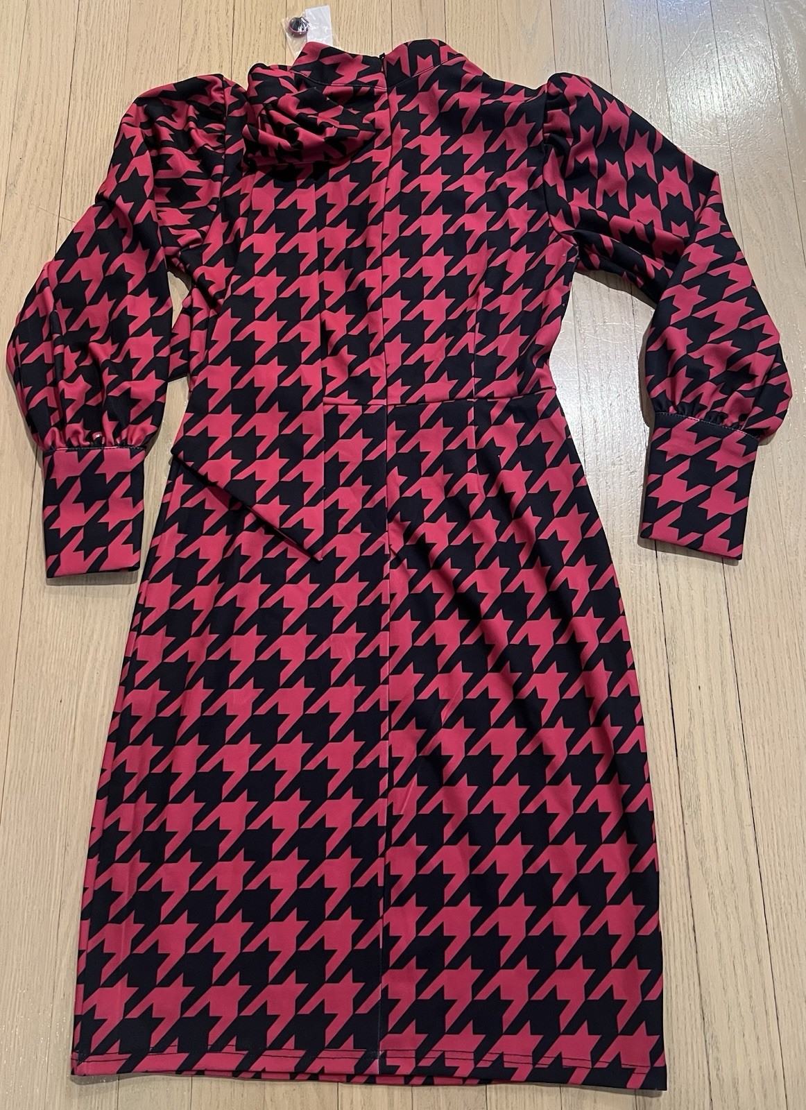 VTG NWT 80/90s Shaping Dress Shoulder Bow Geo Print Dark Pink/ Blk Cute! Sz XS