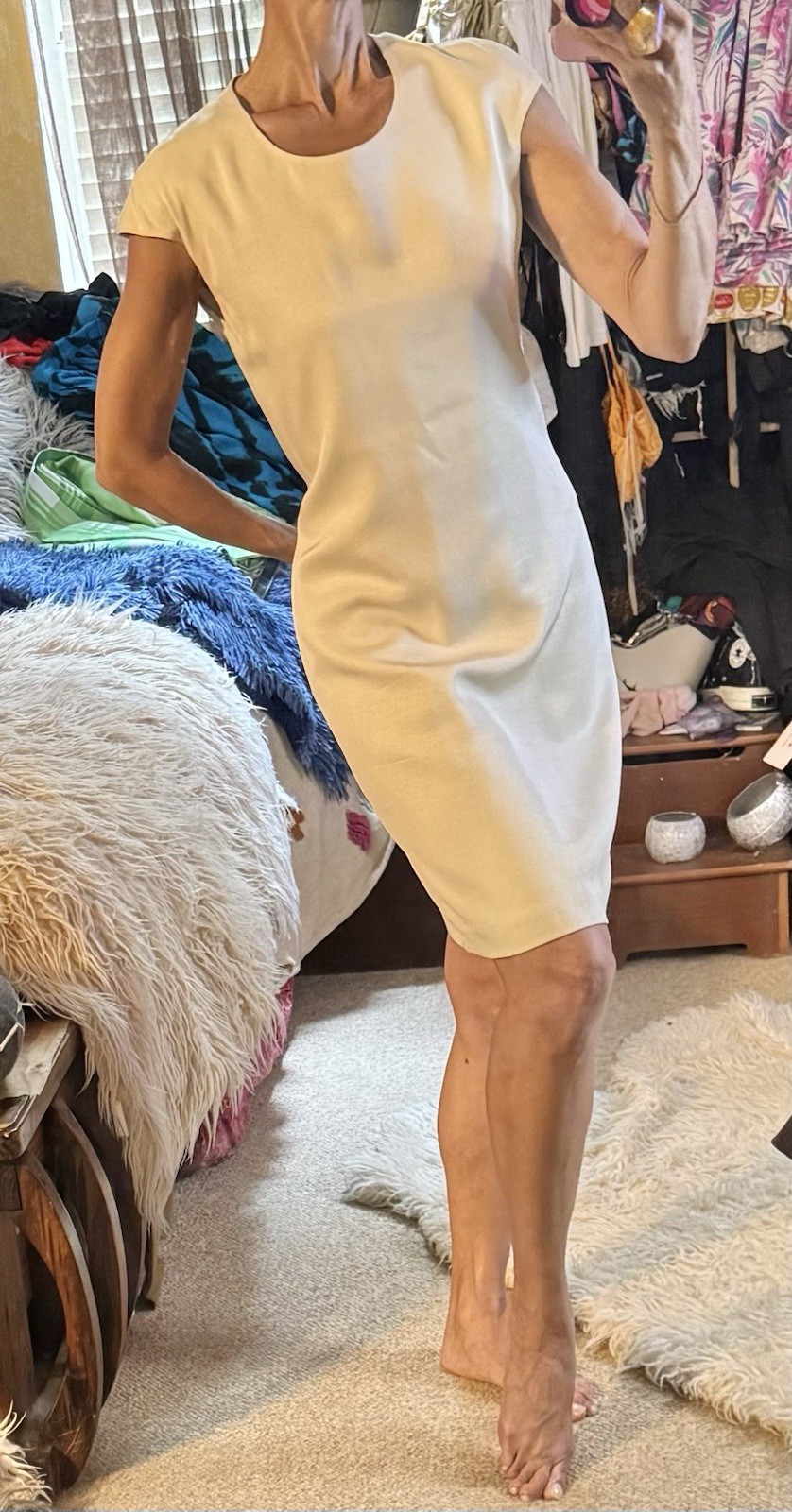 Georgina Von Ertzdorf Vtg Off White Silk Shift Dress Column Cap Pencil England S