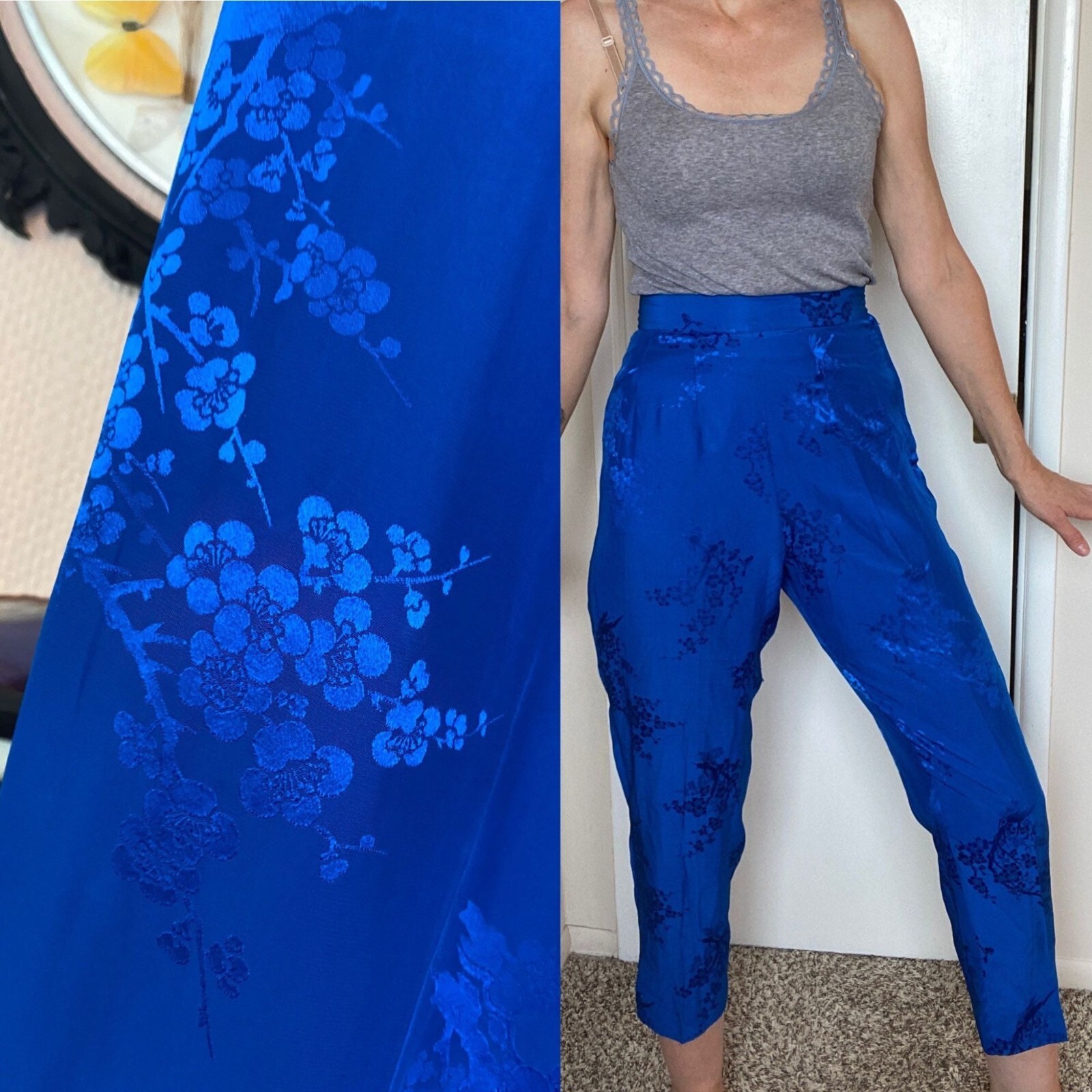 VTG 40&rsquo;s silk Japanese Pants Pin-Up high waist blue 26&Prime; w XS 0 2 4 S Vintage PJ