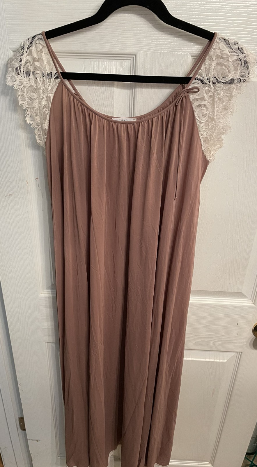 Vtg Miss Elaine Nightgown M Lace Antron Nylon Union Made 1970s Chocolate Mocha