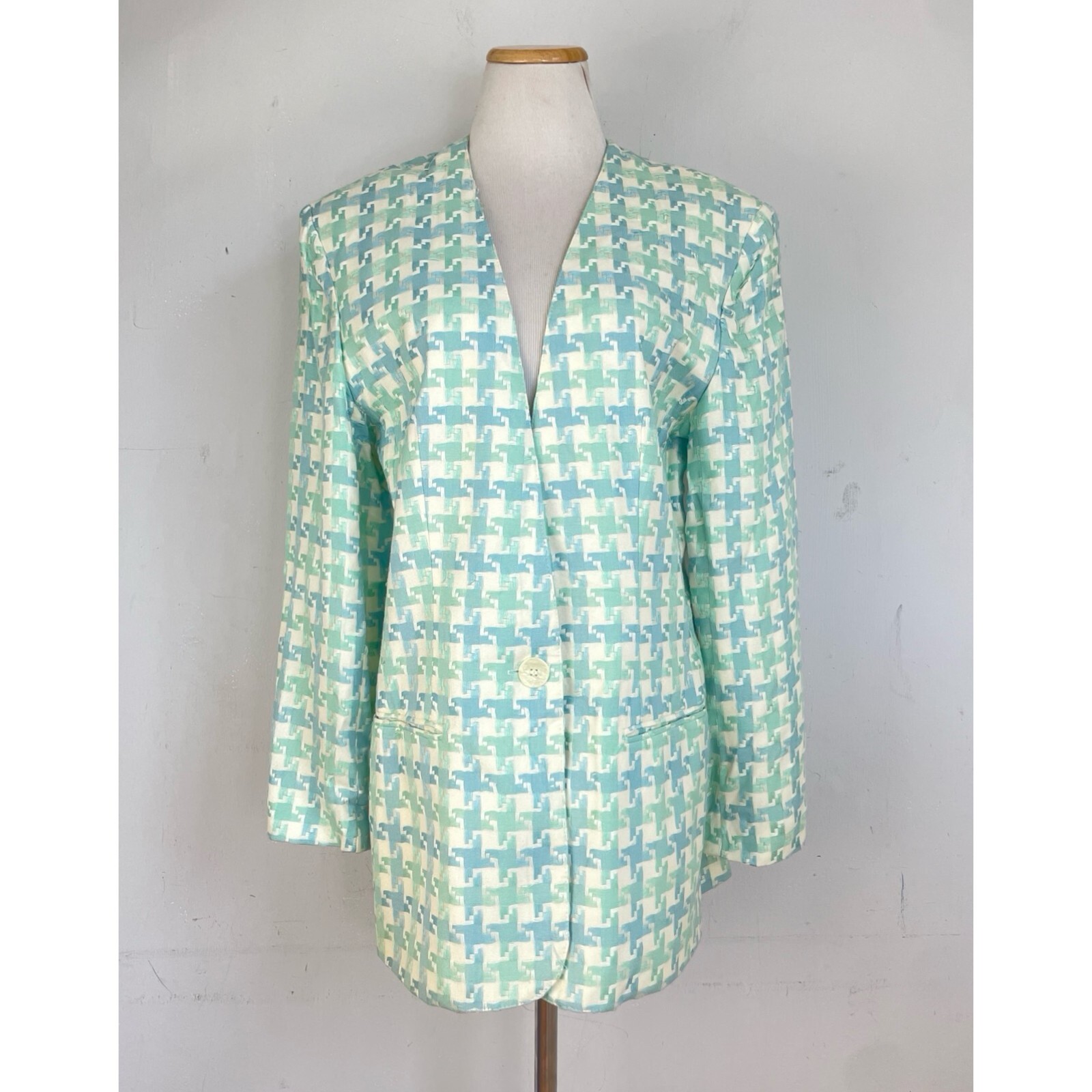 Vintage Woven Houndstooth Blazer Womens Size Large 1980s Sport Coat Suit Jacket