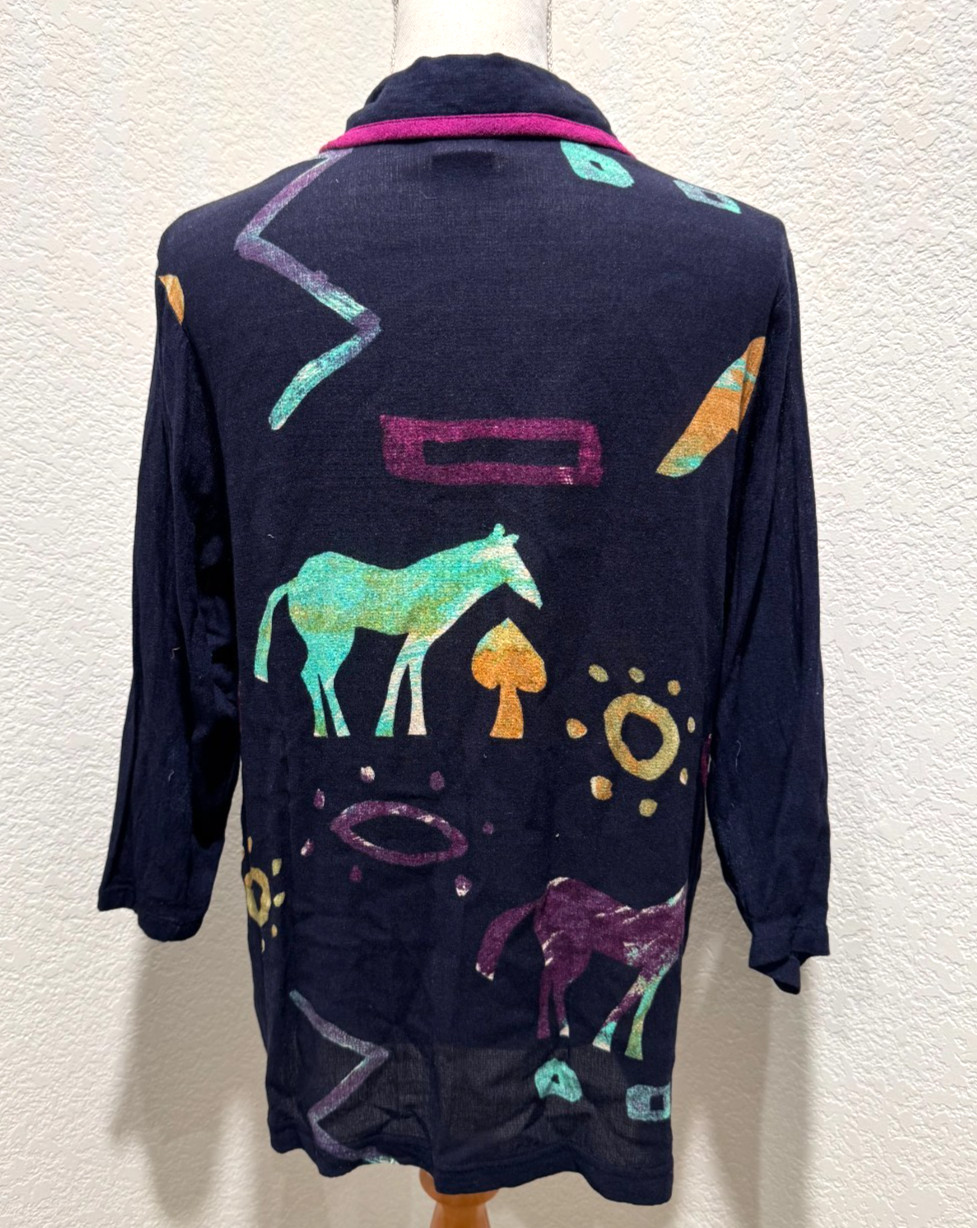 Vtg Nino Wong California Womens Sz M? Shirt Jacket Boho Art to Wear Horse Birds