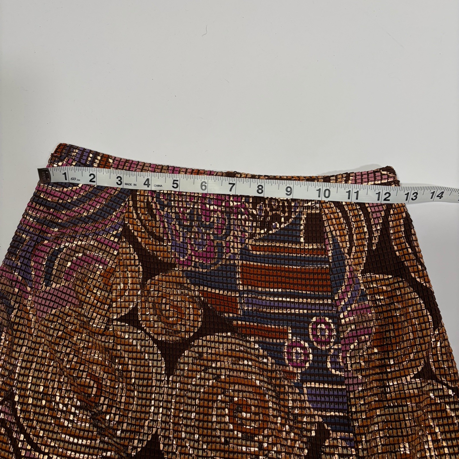 Janine Petites Geometric Skirt Suit Brown Purple Gold Pink Multicolor