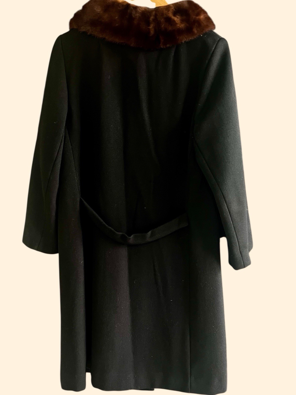 VTG Black Wool Coat w/ Mink Collar Double Breasted Tailored Boutique Coat S/M