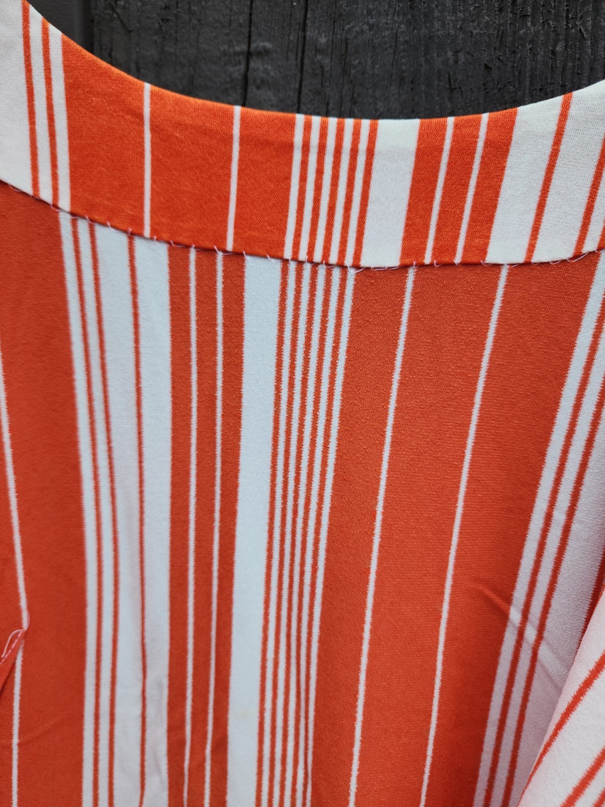 70s Handmade Orange White Stripe Silky Double Knit Polyester Dress Womens XL-1X
