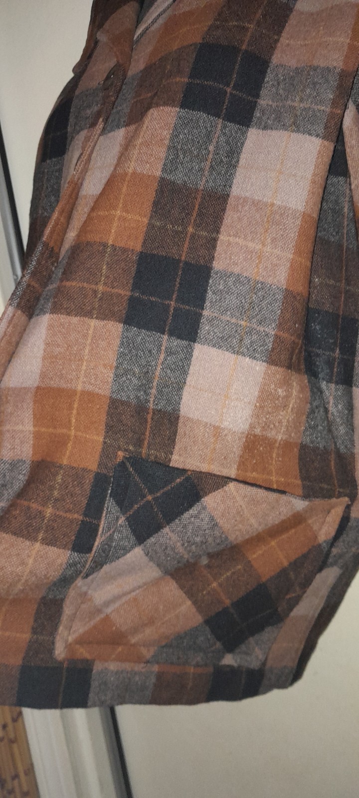 Vtg 40s 50s Brown Rust Wool USA Pendleton Plaid Womens Chore 49er Work Jacket XL