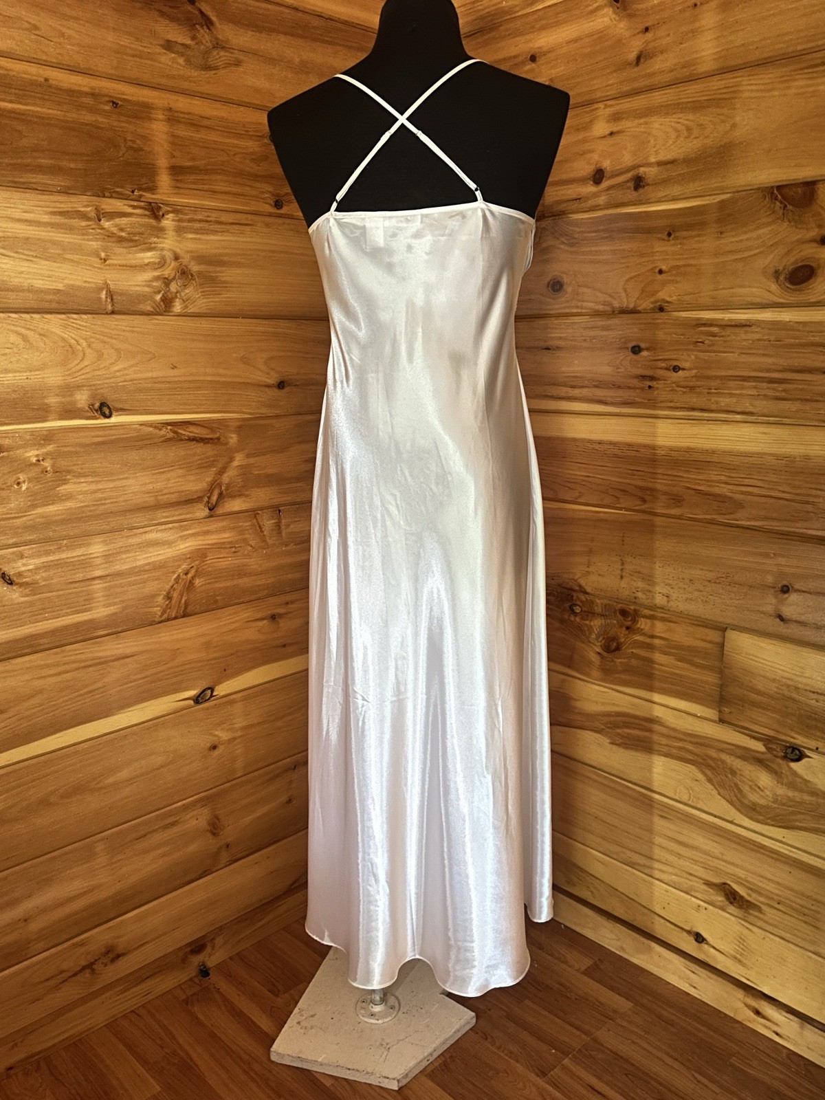 Vtg Parisian Intimates Liquid Satin Bridal Peignoir Robe Nightgown Set White – L