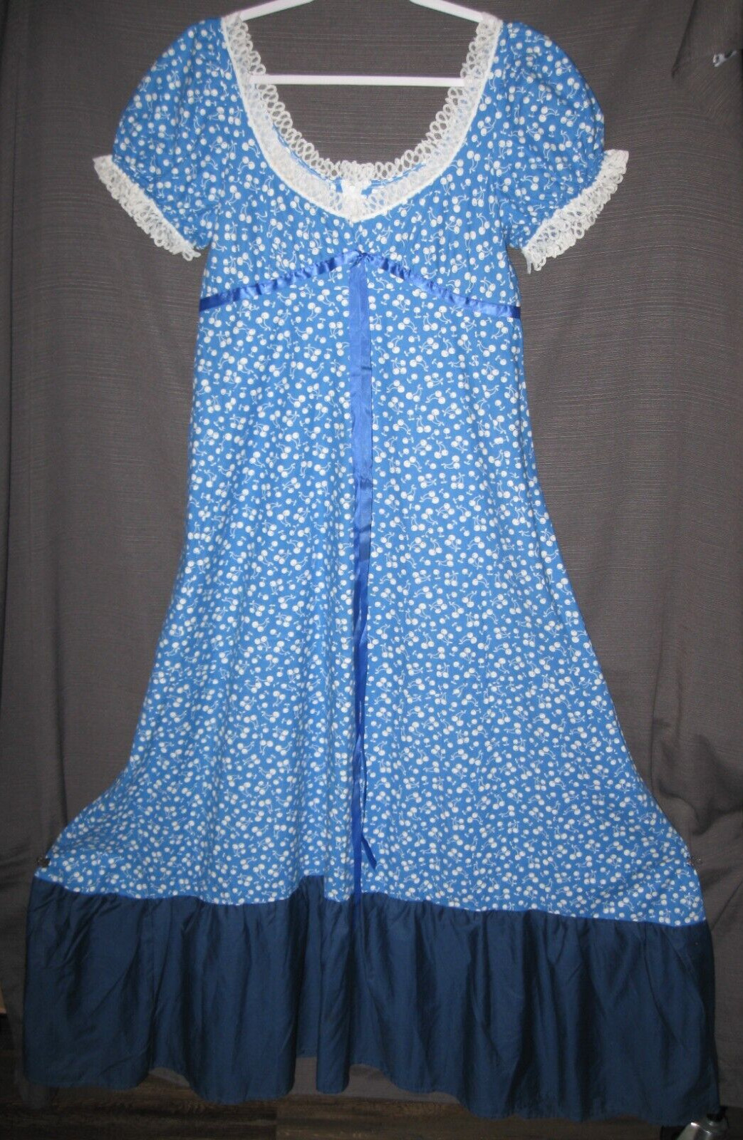 Vintage handmade long Maxi Prairie Dress Cherry Pattern w/Bag Cottage Core Farm