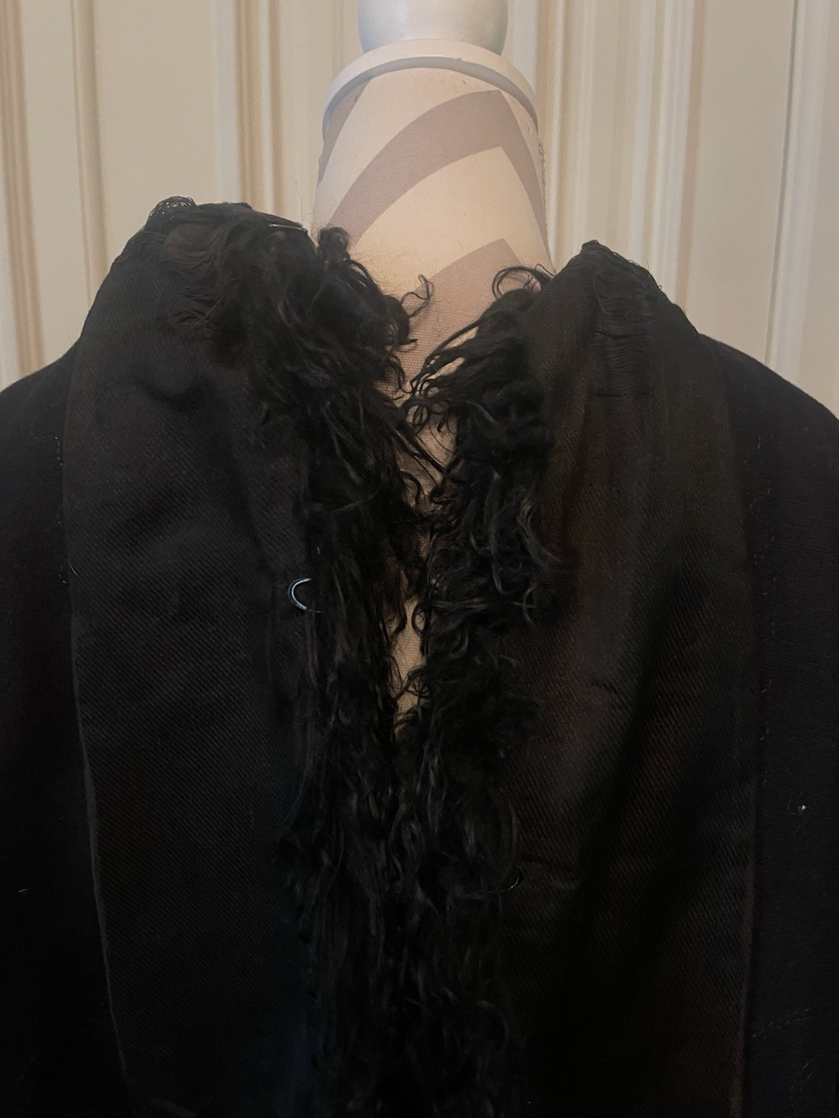 Antique Black Victorian Heavy Wool Cape Soutache Embroidery Feather Collar