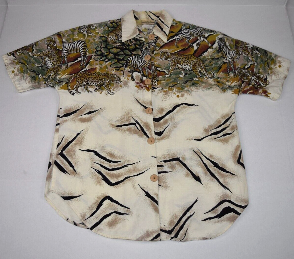 Vintage Shirt Denim Republic Size S 90s Size S Leopards Paw Swipes Safari