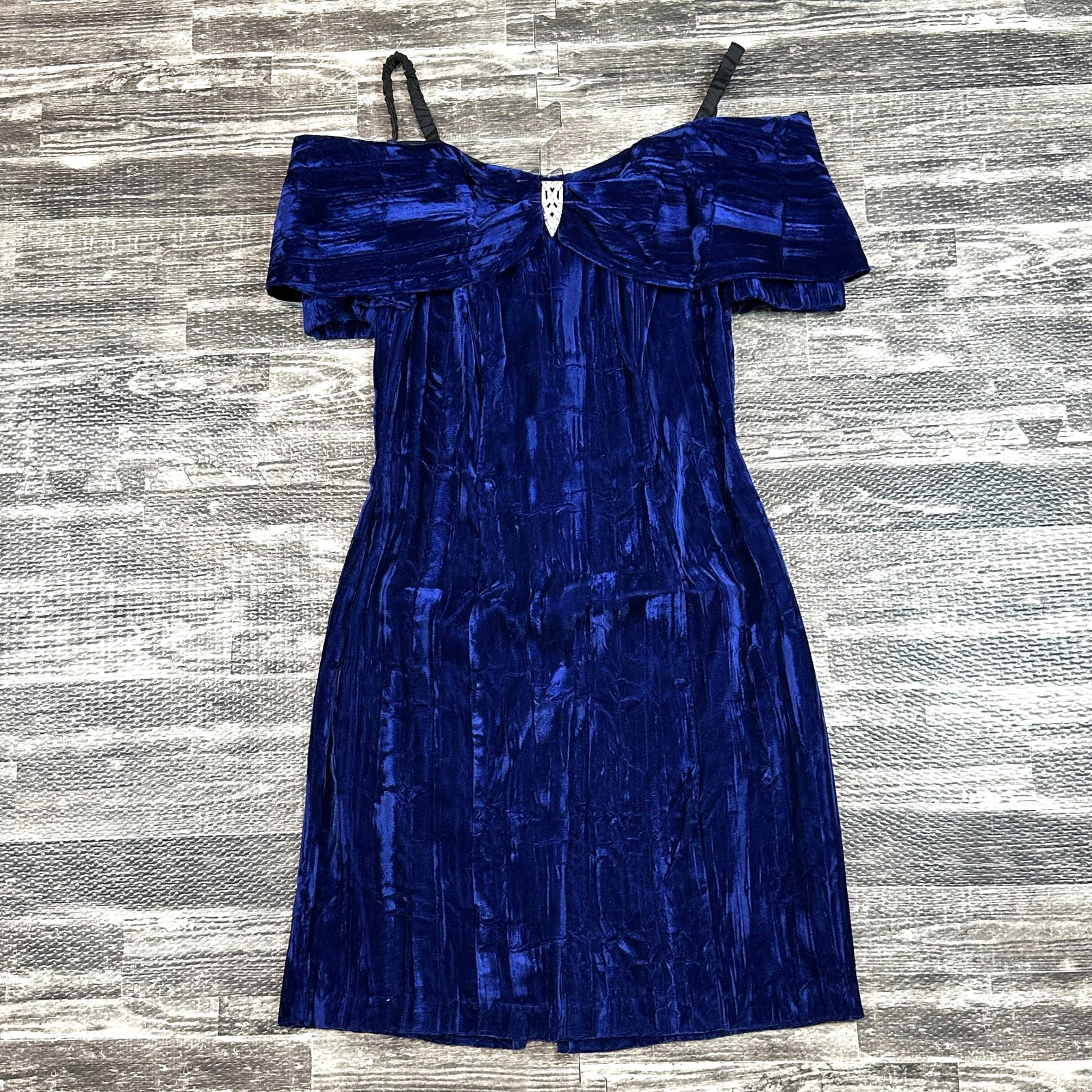 VTG Rampage Blue Velvet Sweetheart Off Shoulder 80s Dress Juniors 5 Prom Party