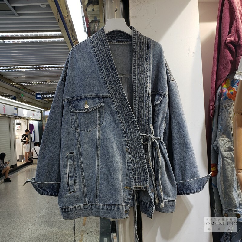 Women Spring Loose Coat Fashion Lace Up Jean Jacket Female Loose Denim Outwear