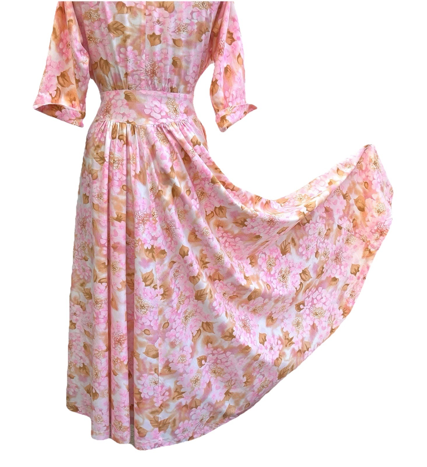 50s 60s Glamour Hostess Gown Floral Cotton Dogwood Print Fredericks of Hollywood