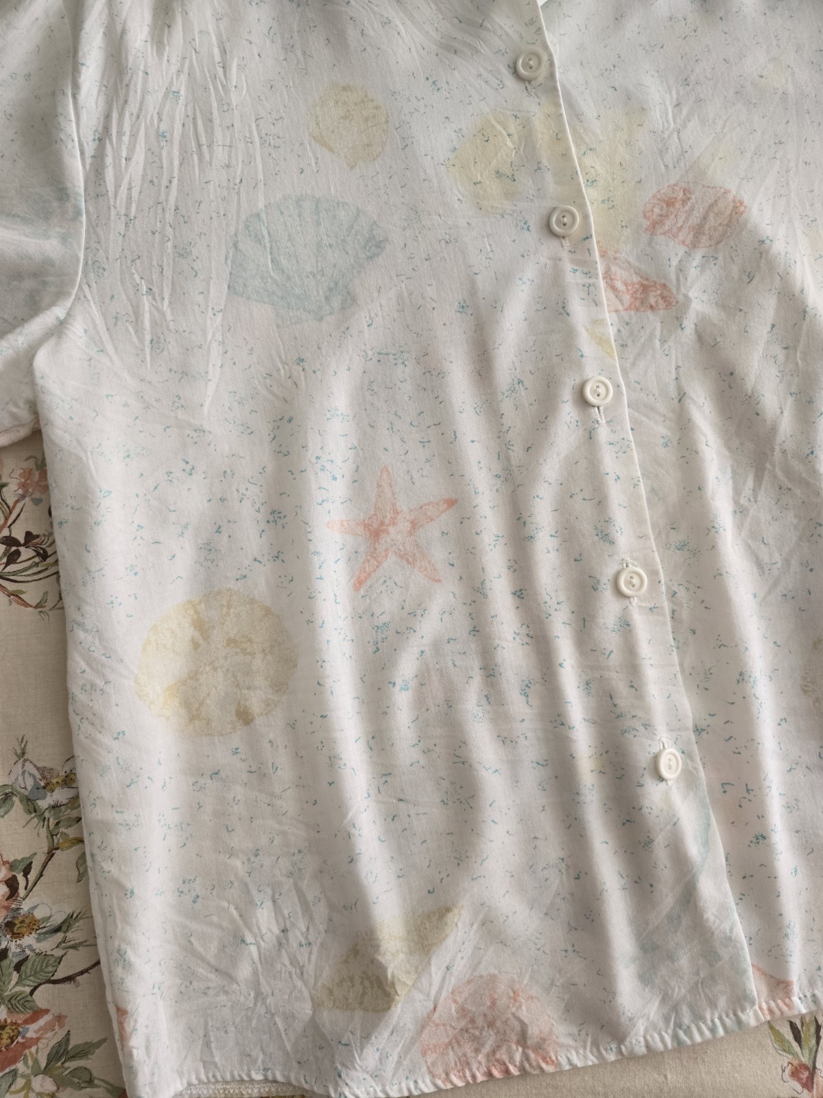 Vintage 80s 90s Seashell Button Up Blouse Womens Large XL Beach Nautical Mermaid