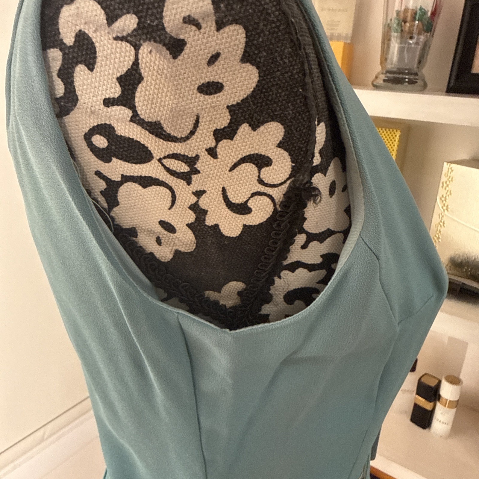 1960’s Vintage Blue Solid Dress Belted Pockets 35x30x37 Nice Condition Stretch