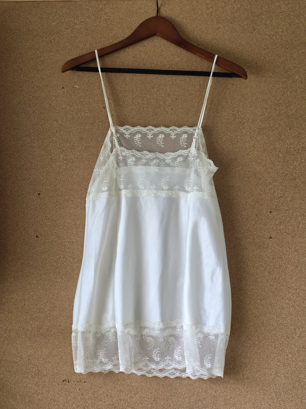 YSL Lingerie Satin Camisole 34 Embroidered Logo, Lace Trim, Vintage Made France