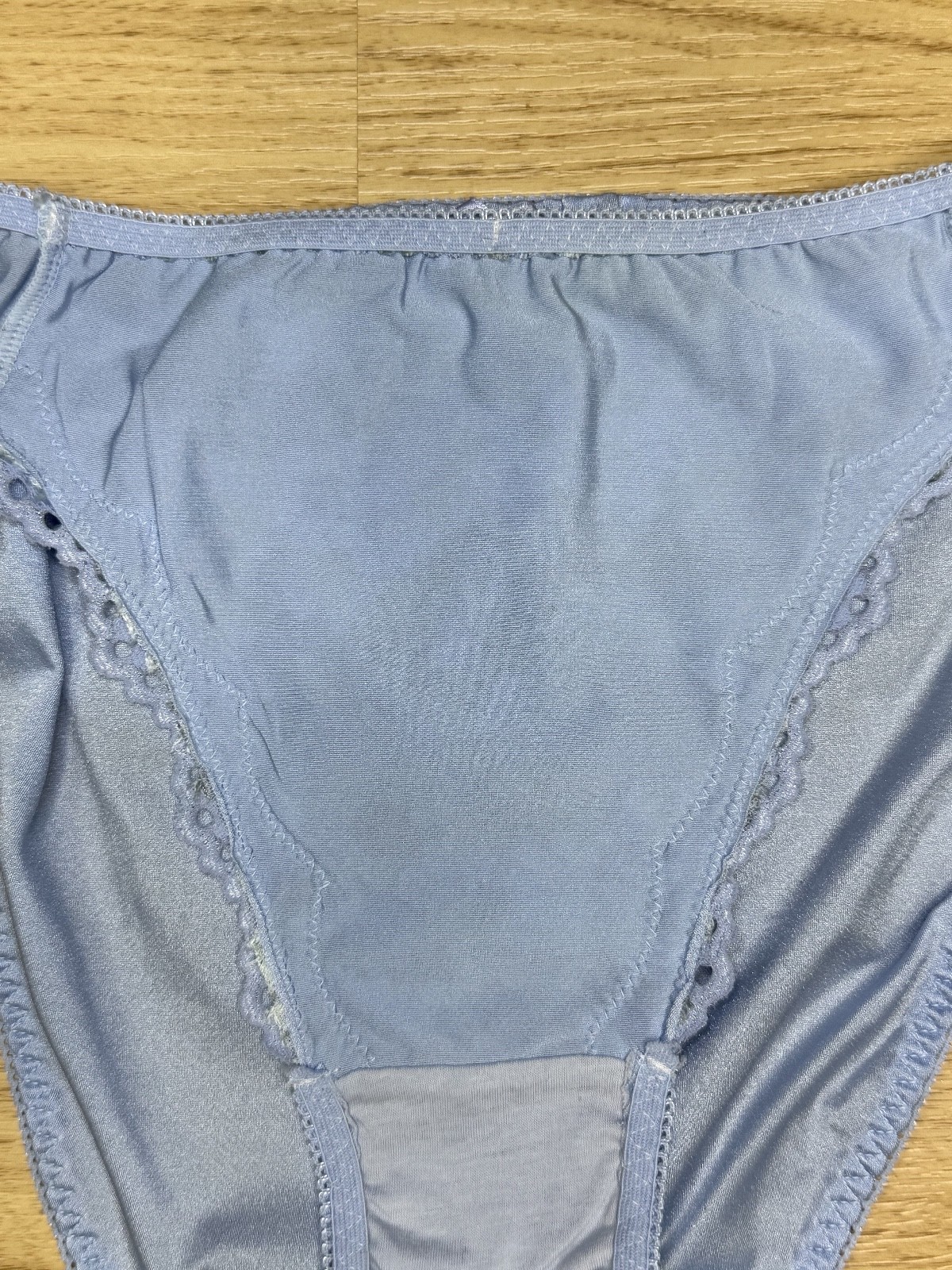 Vintage Powder Blue Nylon Panties High Waist Sissy Bikini Silky Lace Brief Sz.5