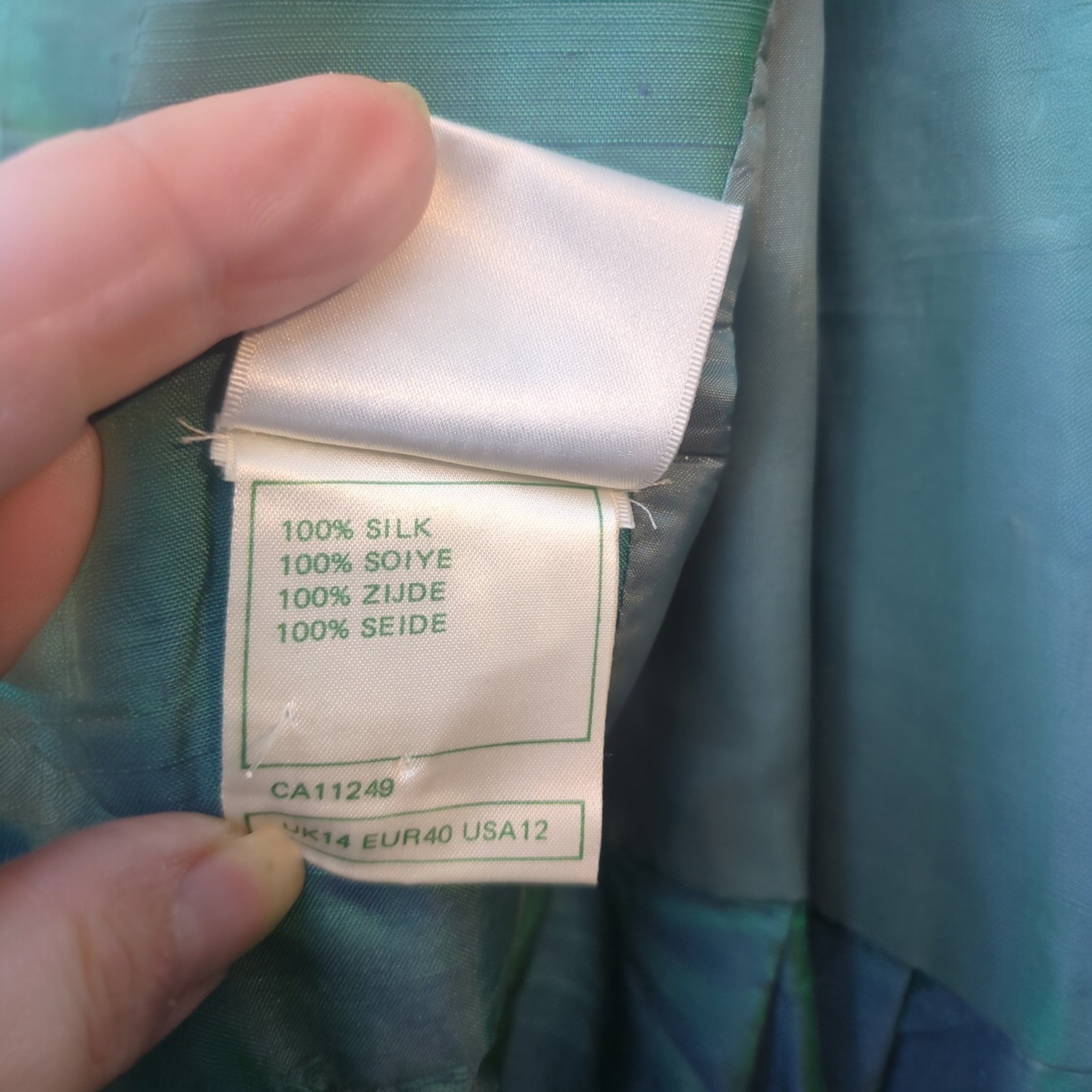 VINTAGE LAURA ASHLEY 100% SILK DUPIONI Iridescent Peacock Fit &Flare Dress US 12