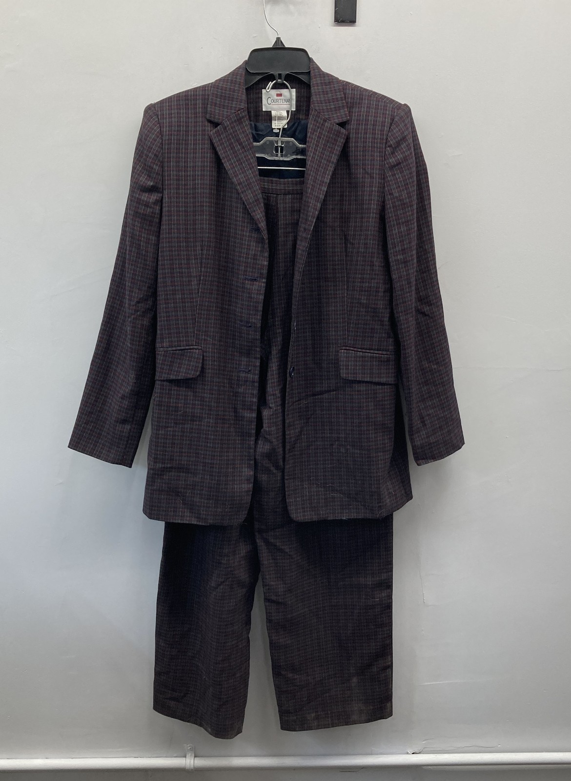 Vintage 90s Courtenay Women&rsquo;s Navy Plaid Pants Suit Blazer Trousers Size 8