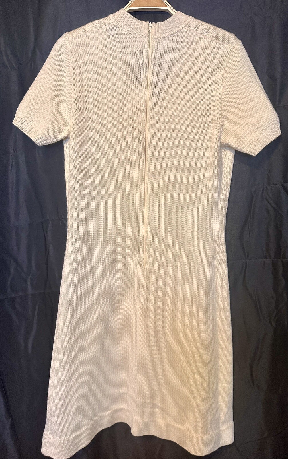 Vintage Francesca Damon Cream SS Sweater Dress Wool Blend Italy 10 Zipper Back