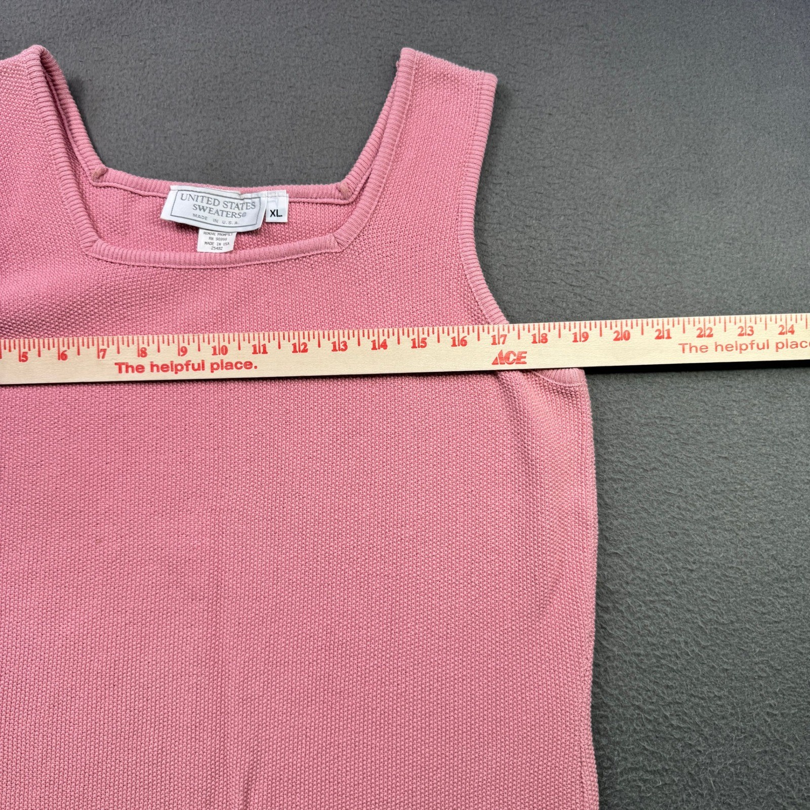 Vintage United States Sweaters Tank Top Women XL Pink Knit Square Neck USA VTG