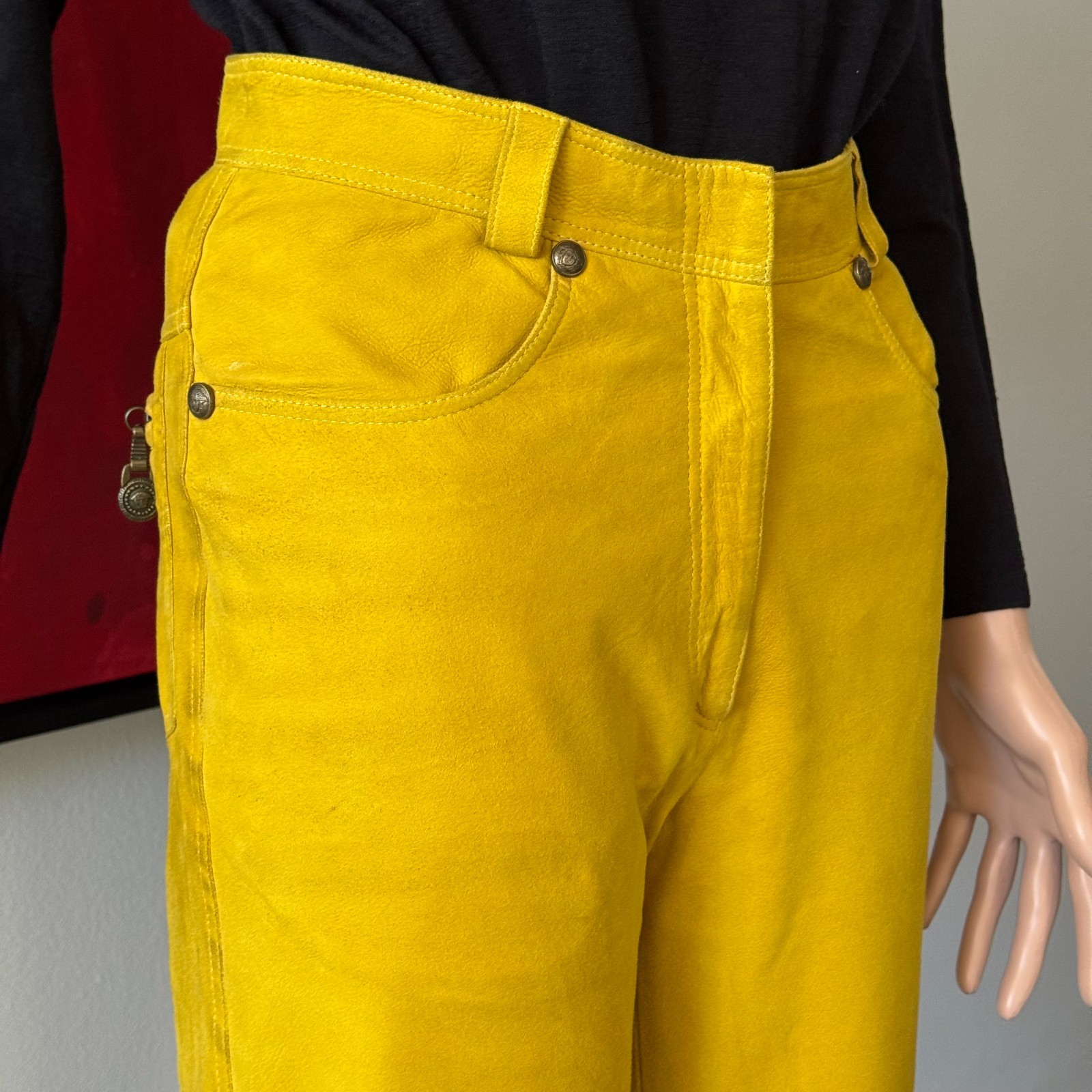 GIANNI VERSACE mustard yellow suede pants size 38/XS from F/W 1994/95