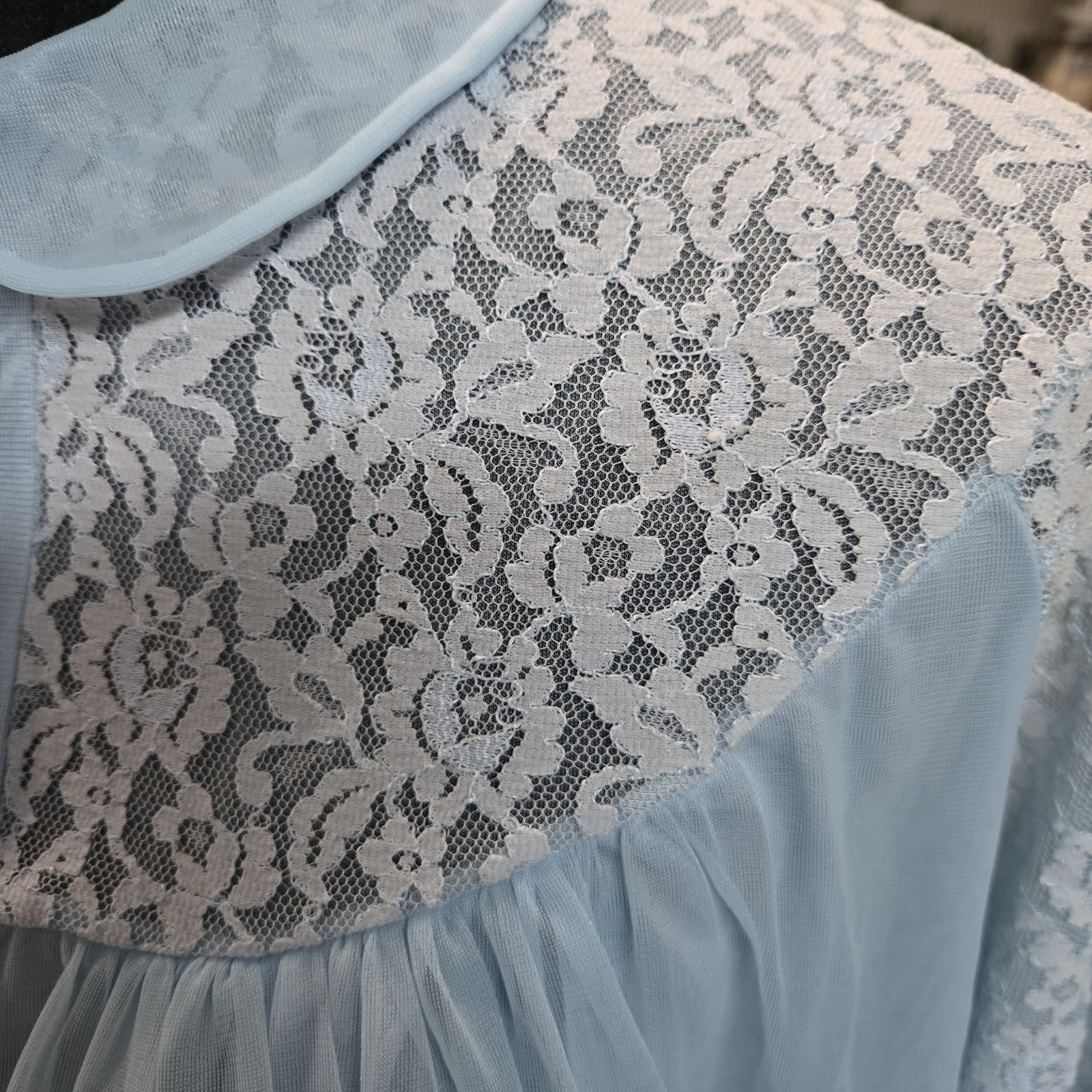 Vintage 50s Texsheen Peignoir Robe Chiffon Lace Powder Blue Size Small USA