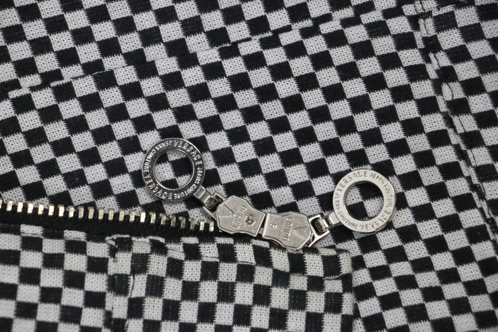 VERSACE JEANS COUTURE White/Black Checkerboard Cotton Zip Jacket Womens Sz S