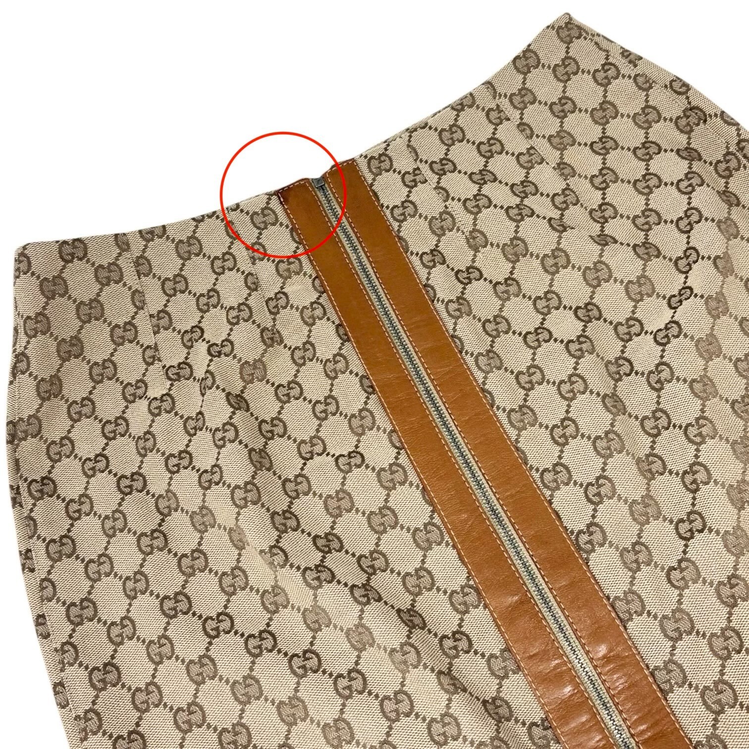 GUCCI Vintage GG Monogram Zip Knee Length Skirt #38 Beige Canvas Leather 902232