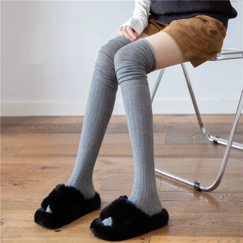 New Solid Color Thigh High Stockings Women Trendy Casual Over The Knee Female Lo