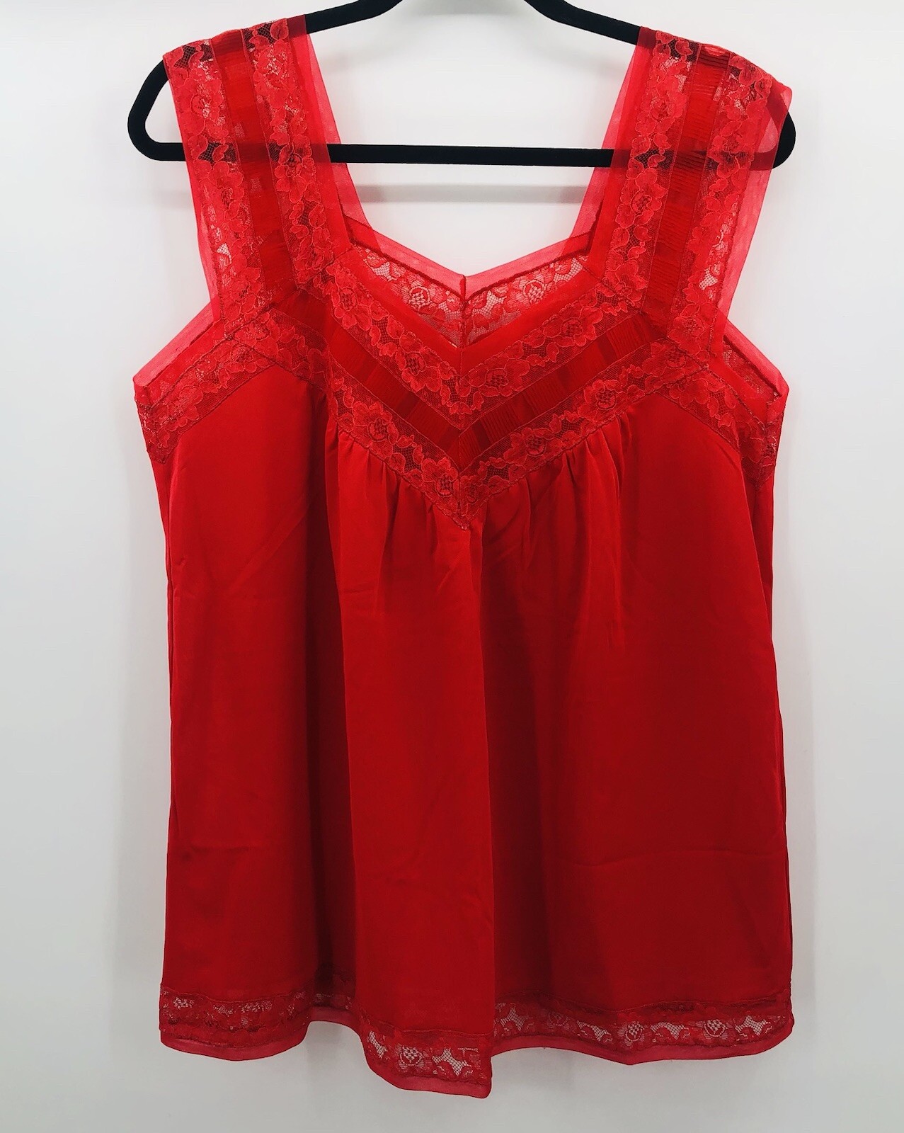 Vintage Lace Trim Camisole Cami Tank top Wide Straps 1X Fire Red