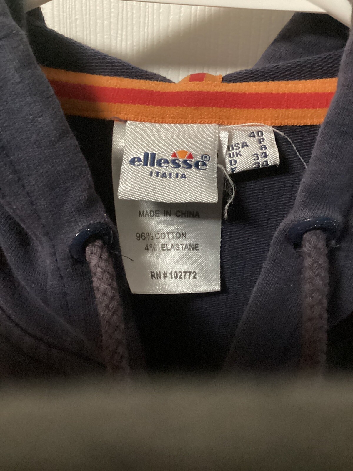 Ellesse Petite/Small Vintage Blue & White Zip Jacket Hoodie