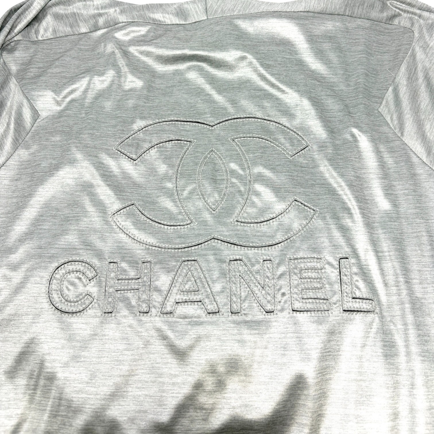 CHANEL Vintage P43484 Big CC Logo Zip Hoodie Jacket #42 Silver Black 901958