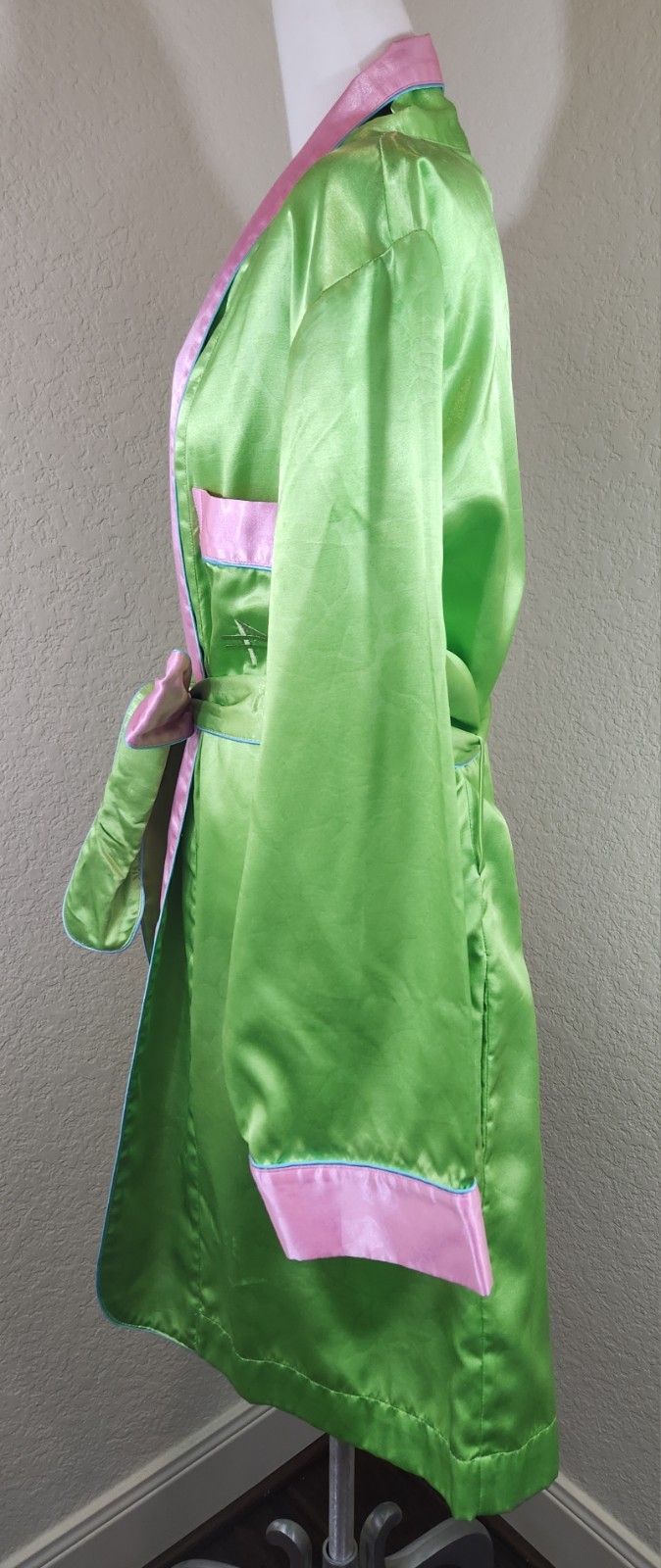 Fernando Sanchez Polyester/Cotton Short Robe Lounger Size S Green Pink