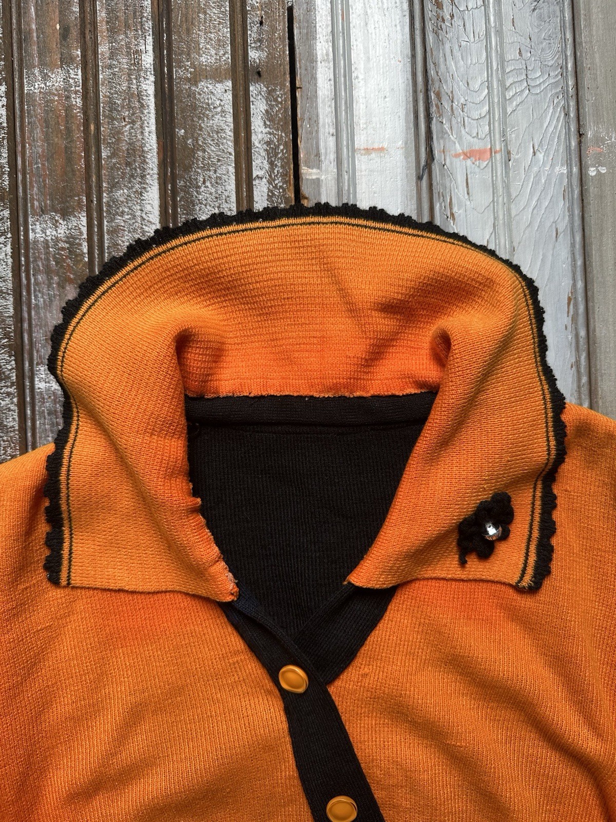 vintage 30s two tone black & orange striped sun faded ski sweater s/m